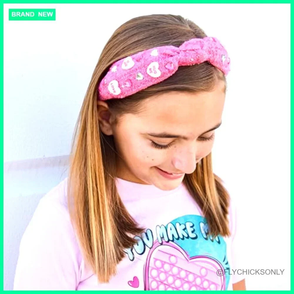 Girls Top Knot Headband with Embellishments, Non-Slip Lining, 13 Inch